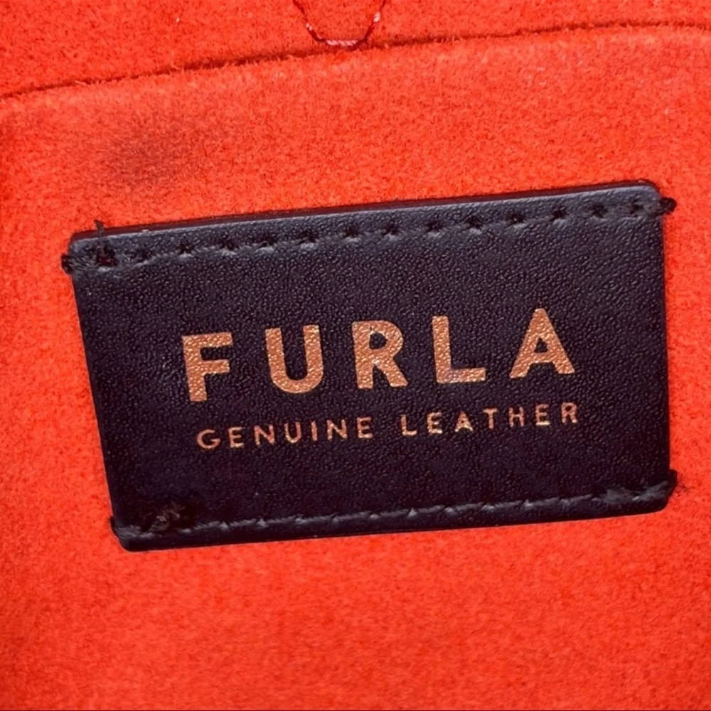 Furla Tote EUC Crossbody Genuine Leather Bag pebbled leather free charm & scarf - Picture 5 of 12